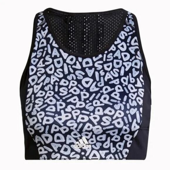 FARM RIO X ADIDAS Aeroready 3-Strips Print Sports Crop Top Bra Sz Small - Picture 2 of 11